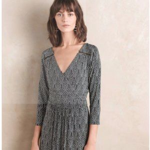 Anthropologie | Maeve Galena Black White Print Midi Wrap Dress Size Small
